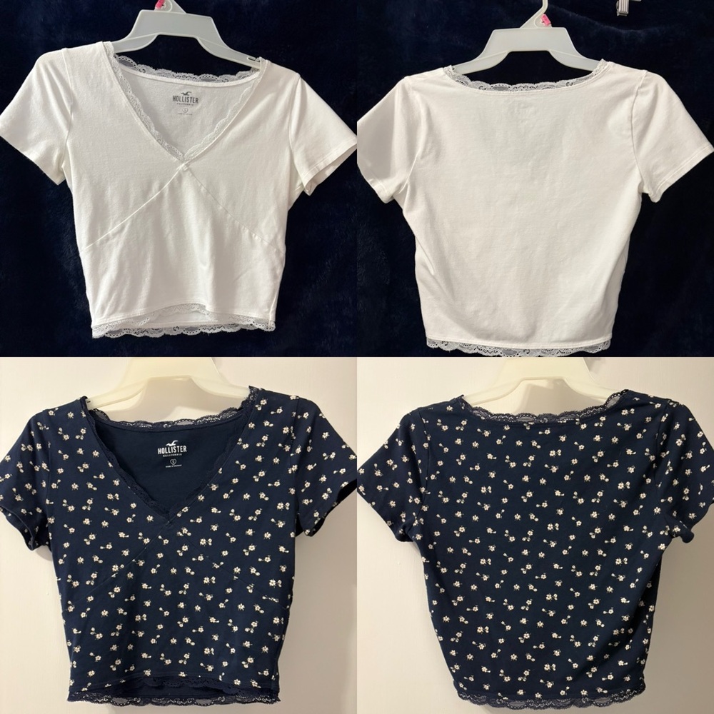 Hollister White and Navy Tops with Lace Detail